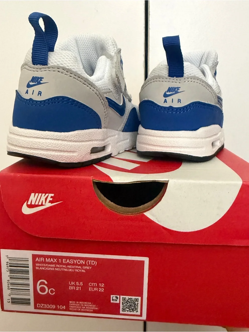 Nike Air Max 1 EasyOn Sneaker - White/ Game Royal Blue & Neutral Grey - Picture 3 of 5